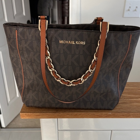 Michael Kors Handbags - Michael Kors Dark Brown Tote with Gold Chain Detail